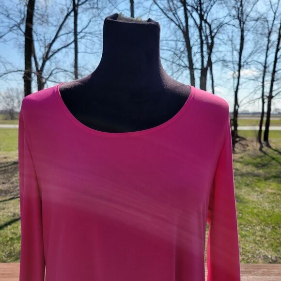 Slinky Brand Hot Pink Long Sleeve Handkerchief Hem Round Neck Tunic Top Size M - Picture 7 of 14
